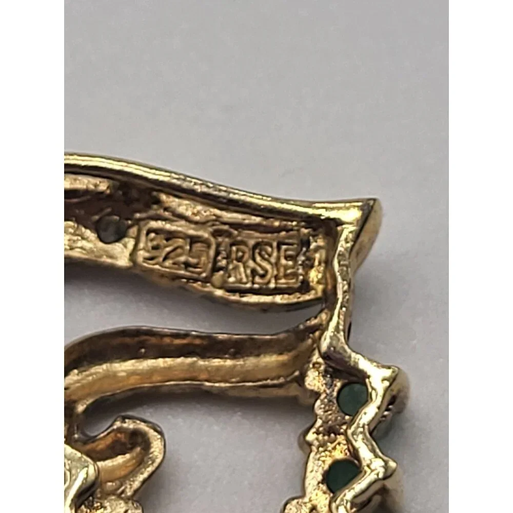 VTG Ross Simons RSE 925 Gold Plated Diamond Emerald Heart Pendant Necklace - Picture 7 of 11